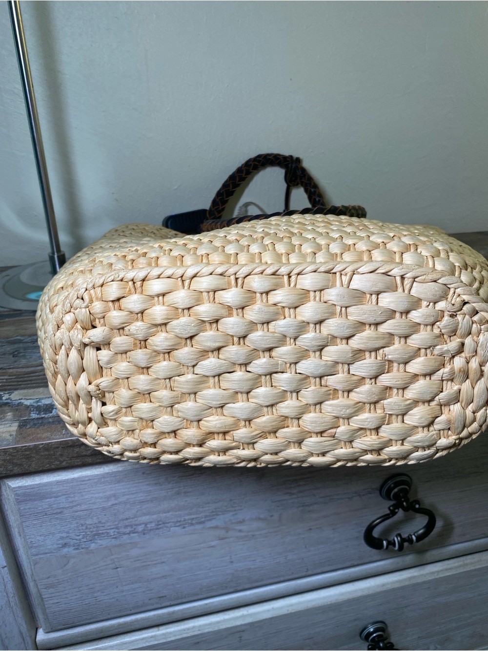 Ralph Lauren Cream Woven Tote with Brown Braided Handles - Picture 8 of 15